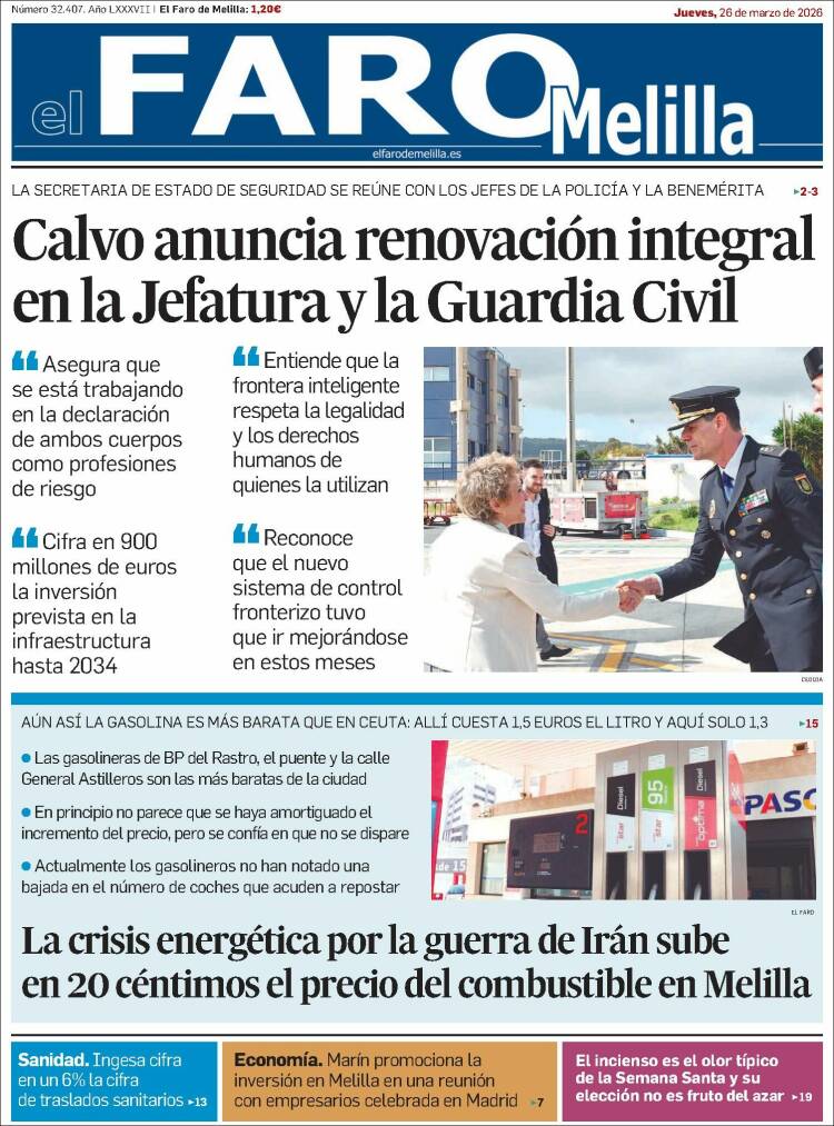 Portada de El Faro de Melilla (Espa&ntilde;a)