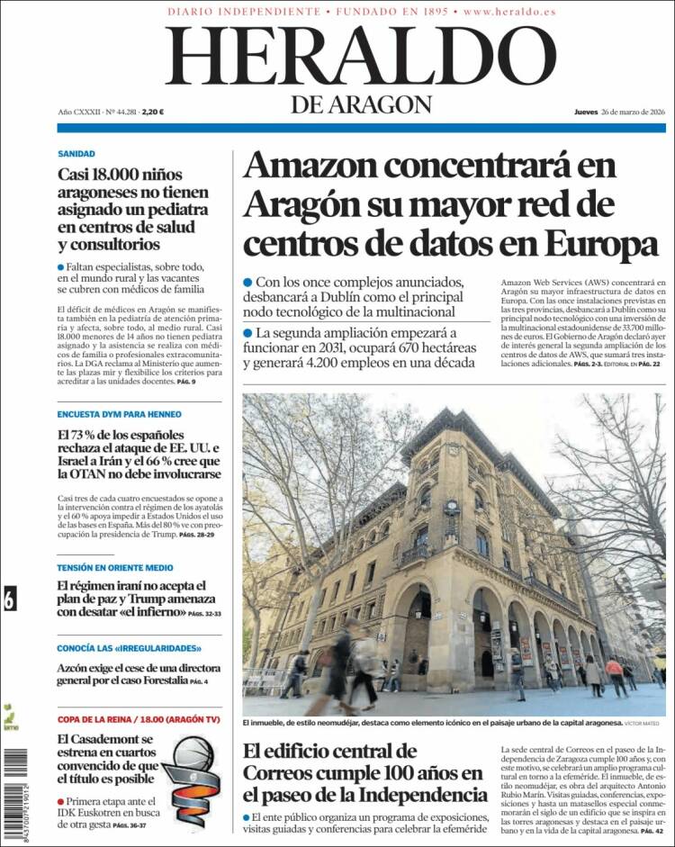 Portada de Heraldo de Aragón (Espa&ntilde;a)