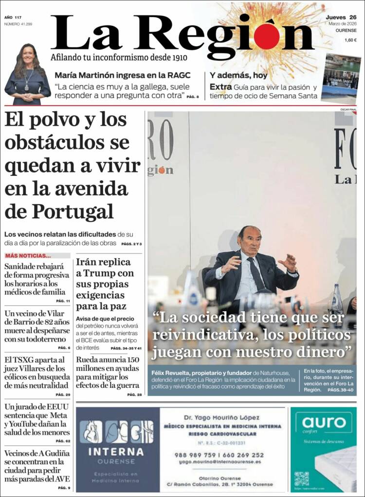 Portada de La Región de Ourense (Espa&ntilde;a)