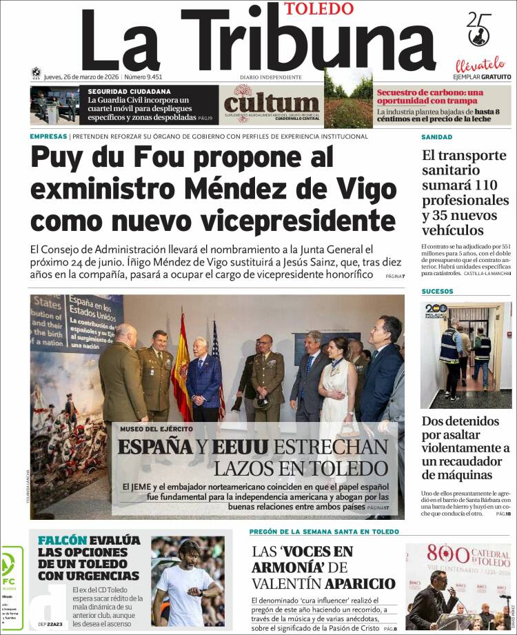 Portada de La Tribuna de Toledo (Espa&ntilde;a)
