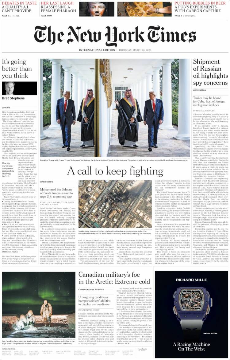Portada de International New York Times (Europa)