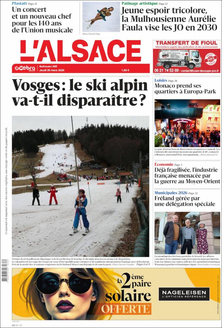 Portada de Journal L'Alsace (Francia)