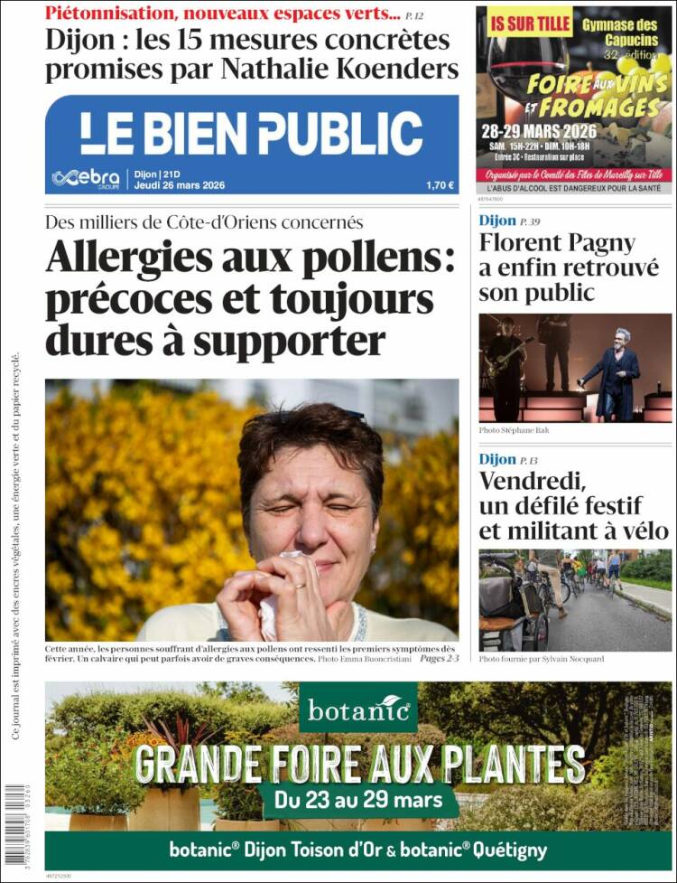 Portada de Le Bien Public (Francia)