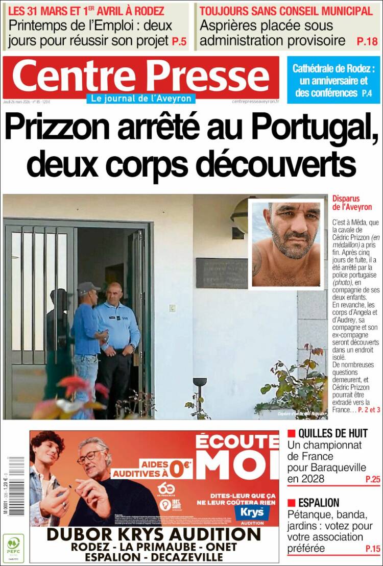 Portada de Centre Presse (Francia)