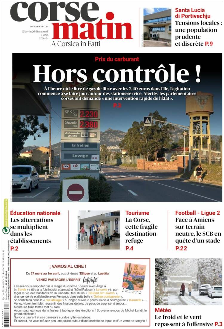 Portada de Corse-Matin (Francia)