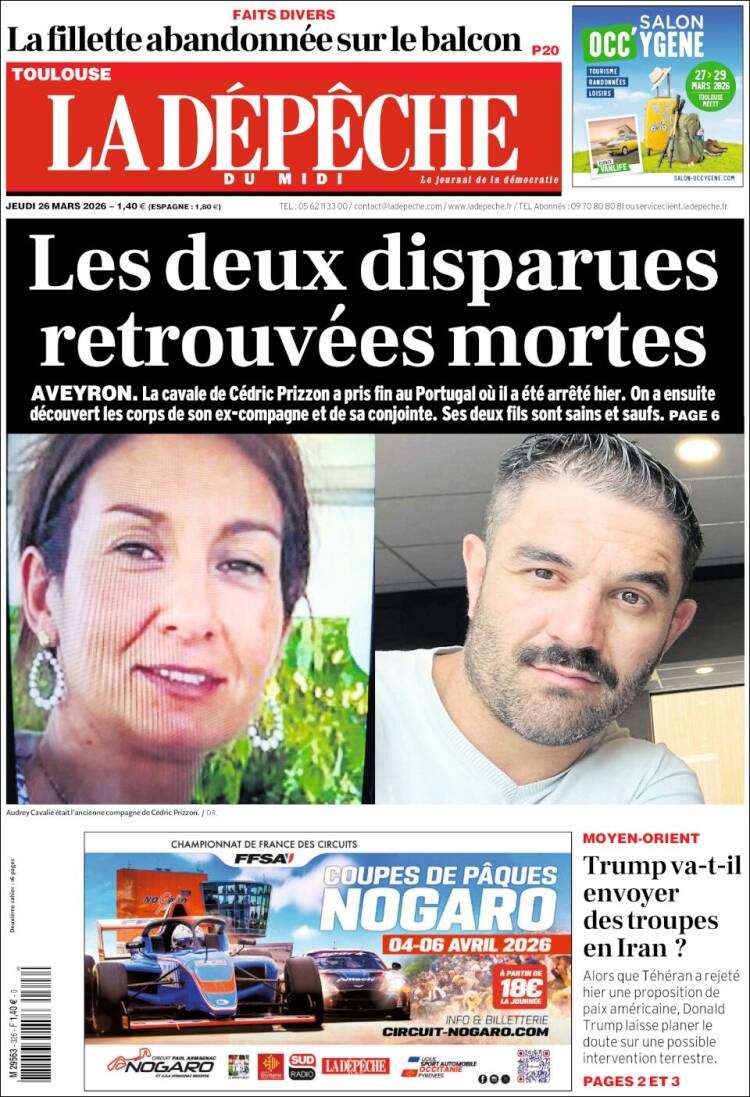 Portada de La Dépêche du Midi (Francia)