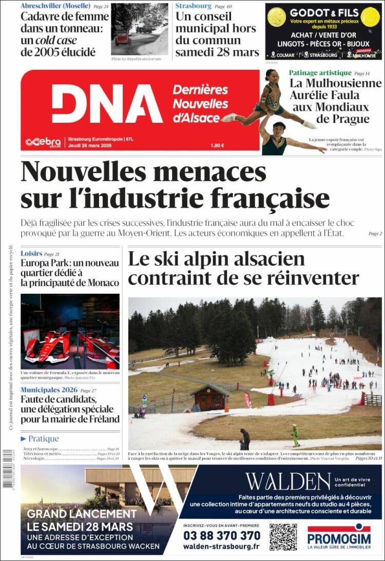 Portada de Les Dernières Nouvelles d'Alsace (Francia)