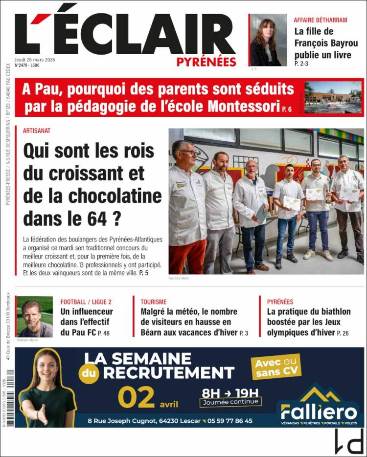Portada de L'Eclair des Pyrénées (Francia)
