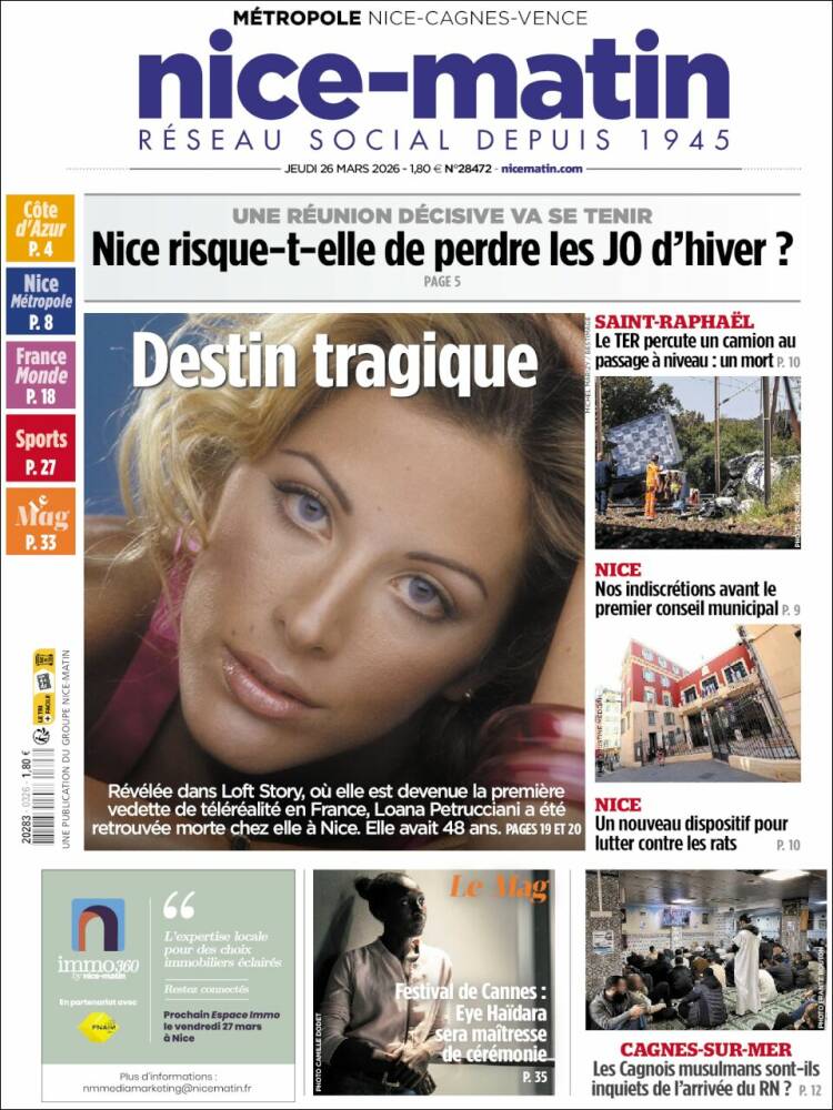Portada de Nice-Matin (Francia)