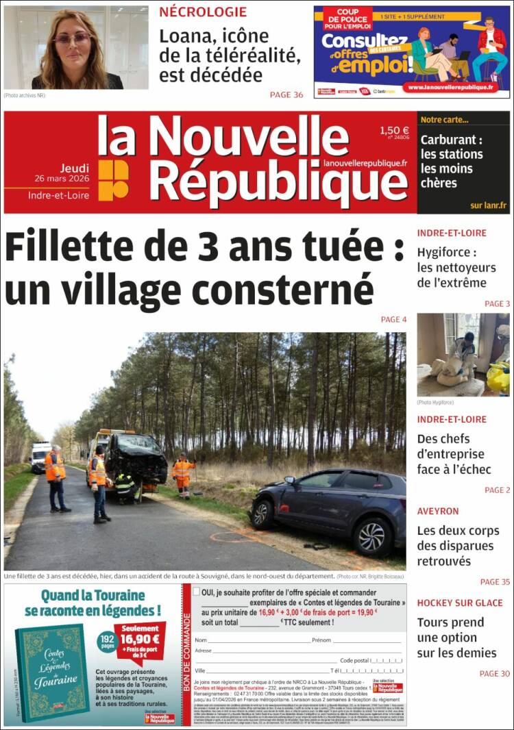 Portada de La Nouvelle Republique (Francia)