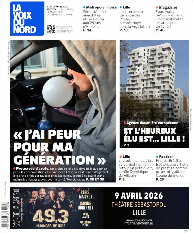 Portada de La Voix du Nord (Francia)