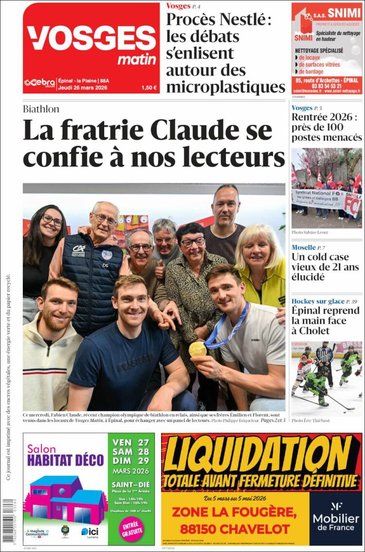 Portada de Vosges Matin (Francia)