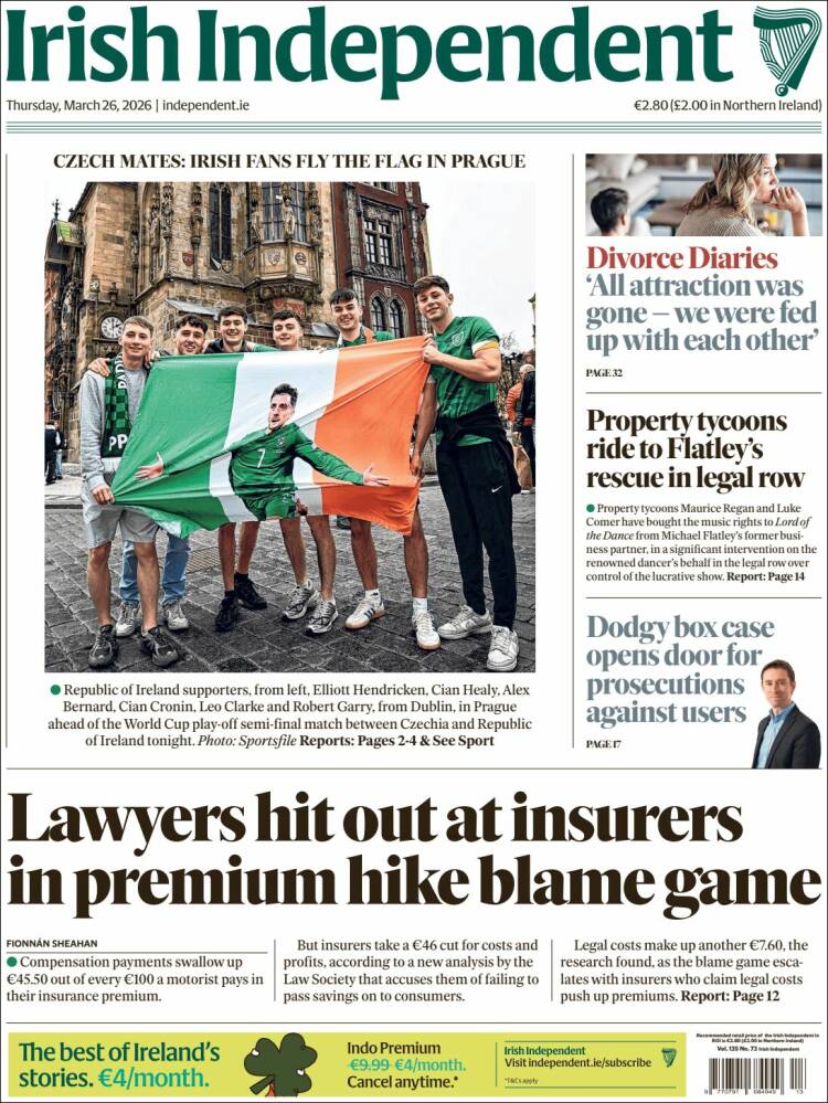 Portada de Irish Independent (Irlanda)