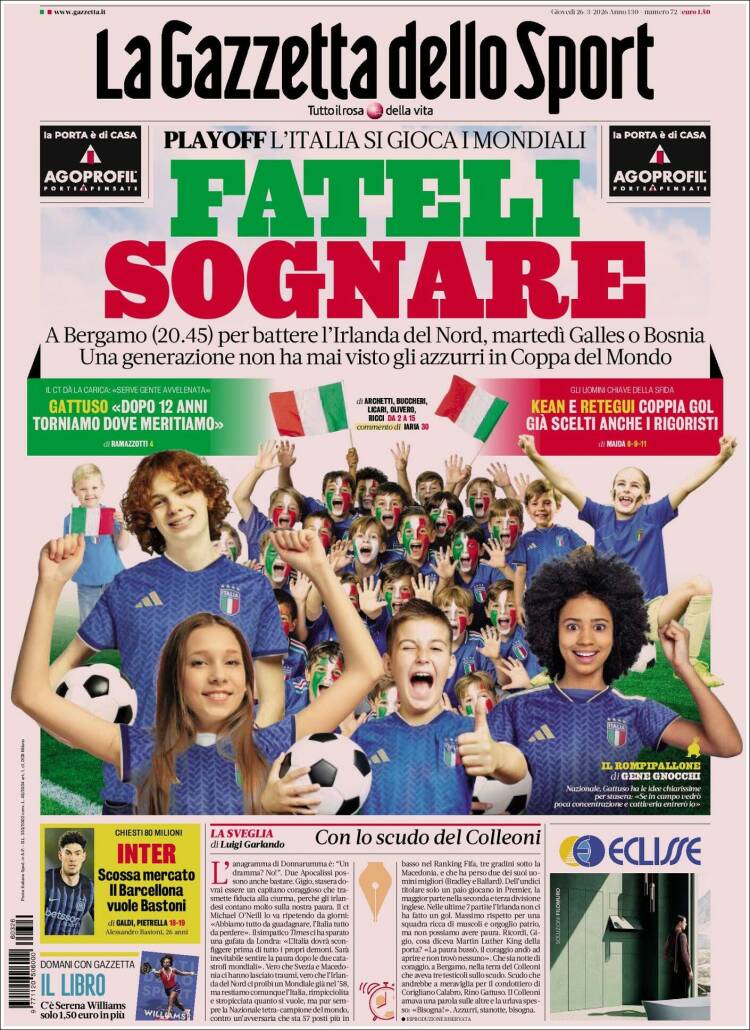 Portada de La Gazzetta dello Sport (Italia)