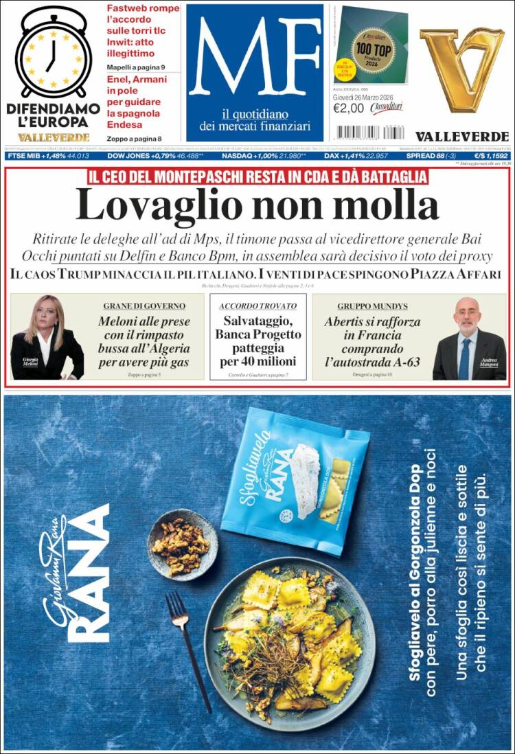 Portada de Milano Finanza (Italia)