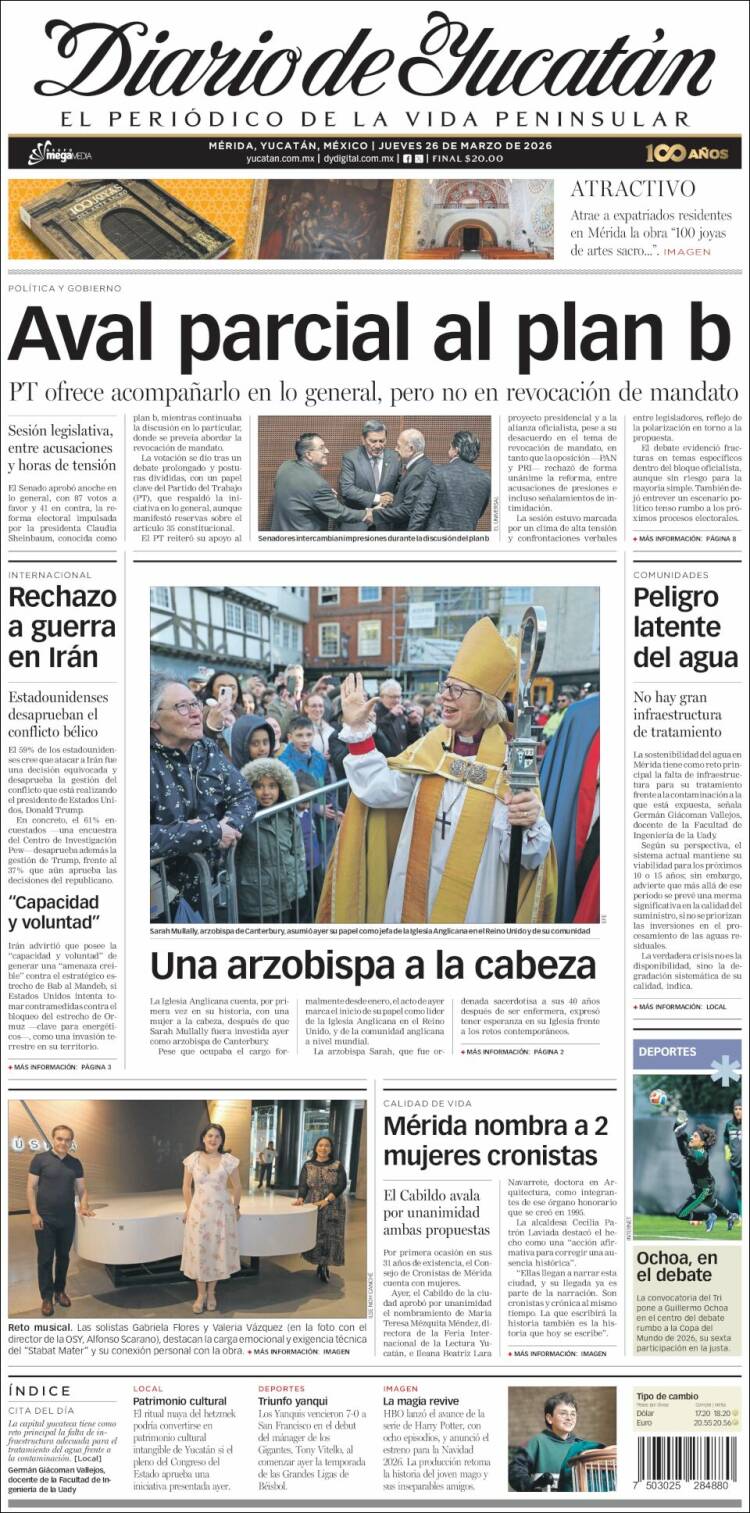 Portada de Diario de Yucatán (M&eacute;xico)