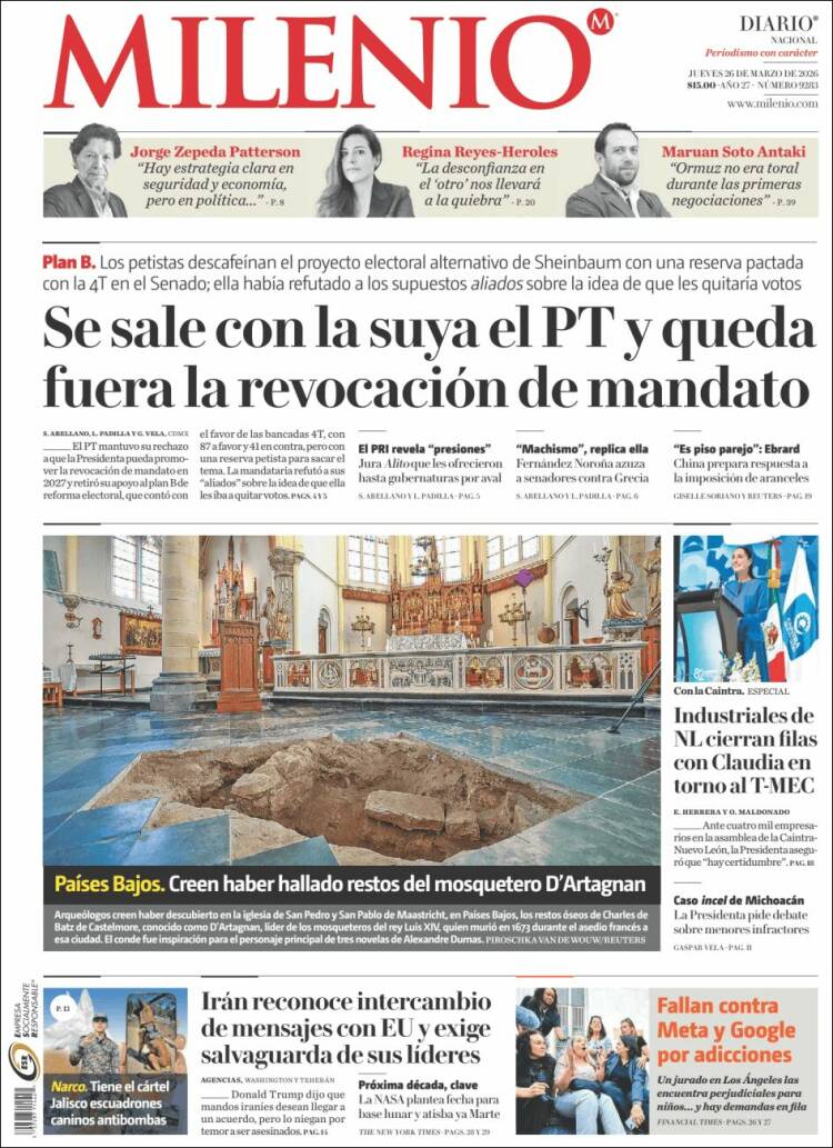 Portada de Milenio (M&eacute;xico)