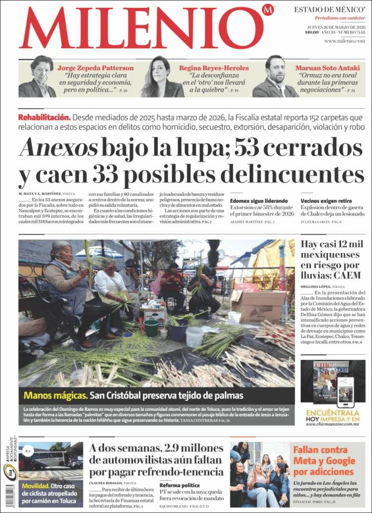 Portada de Milenio - Estado de México (M&eacute;xico)