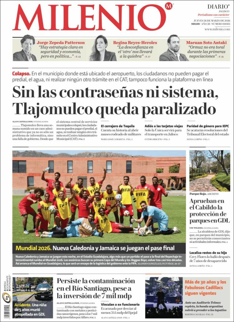 Portada de Milenio - Jalisco (M&eacute;xico)