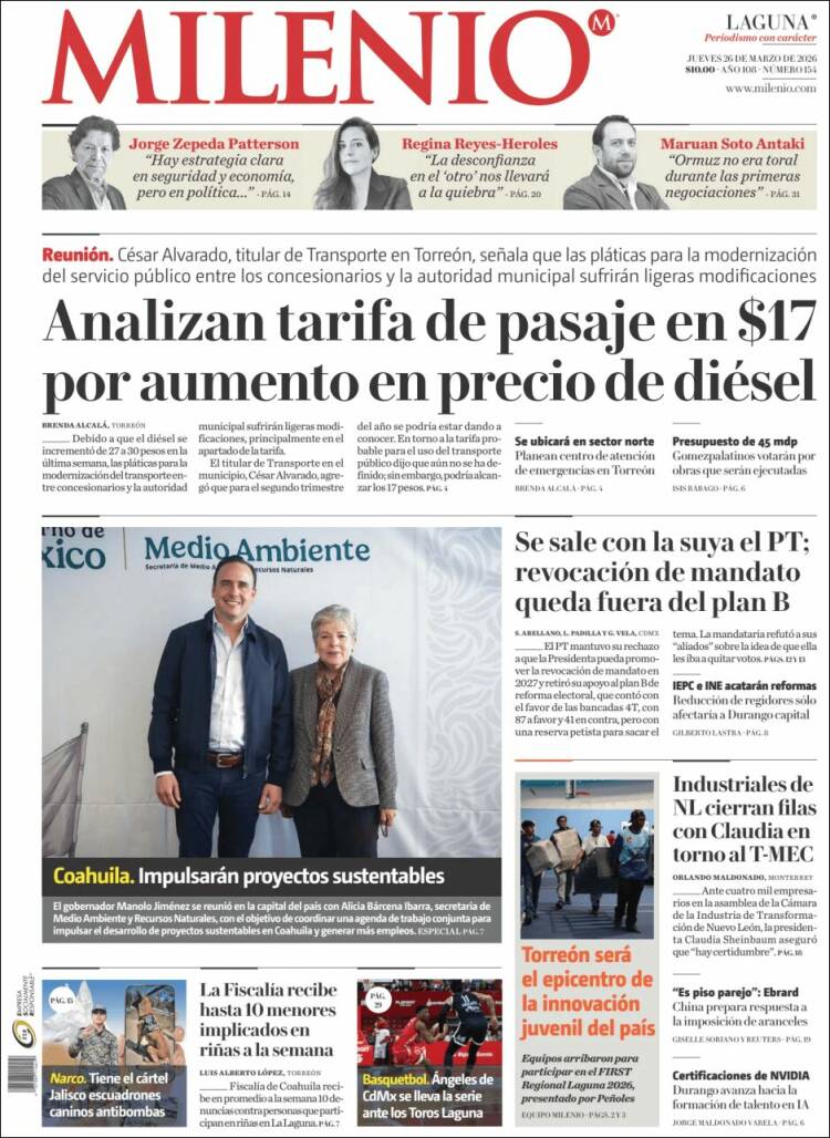Portada de Milenio - Laguna (M&eacute;xico)