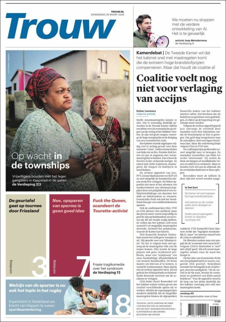Portada de Trouw (Pa&iacute;ses Bajos)