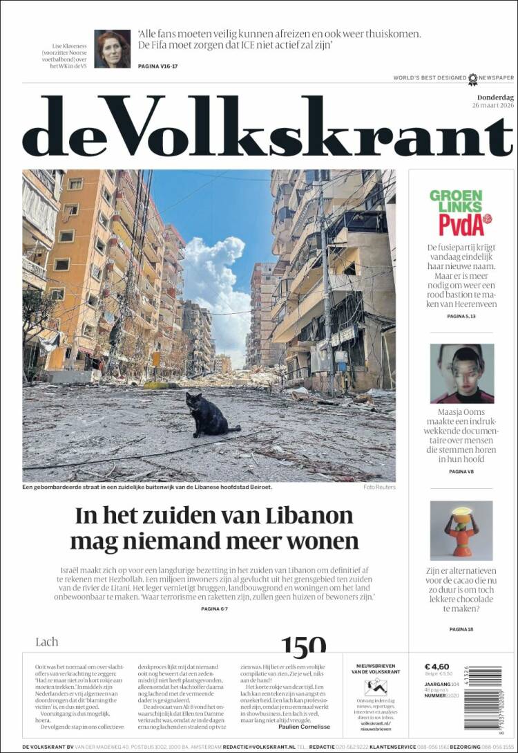 Portada de De Volkskrant (Pa&iacute;ses Bajos)