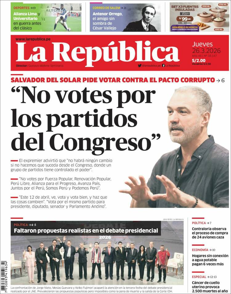 Portada de La Republica (Per&uacute;)