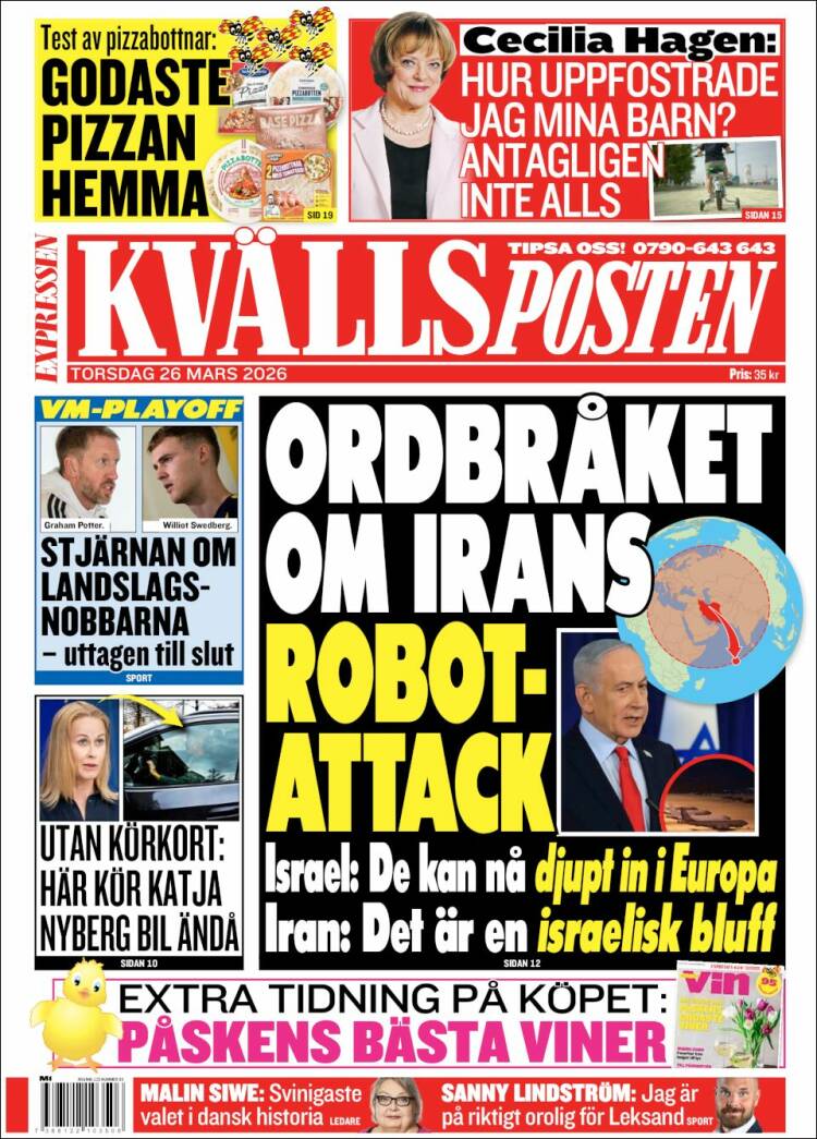 Portada de Kvällsposten (Suecia)