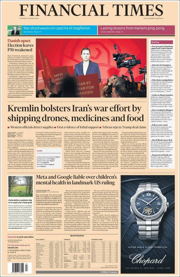 Portada de Financial Times (Reino Unido)