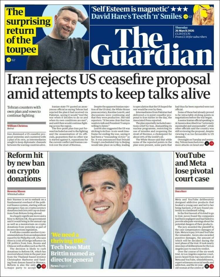 Portada de The Guardian (Reino Unido)
