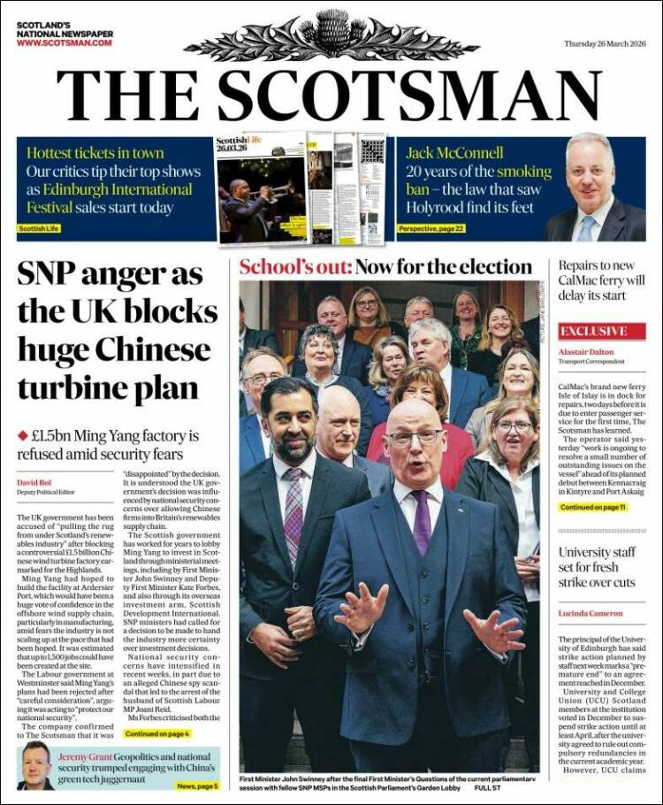 Portada de The Scotsman (Reino Unido)