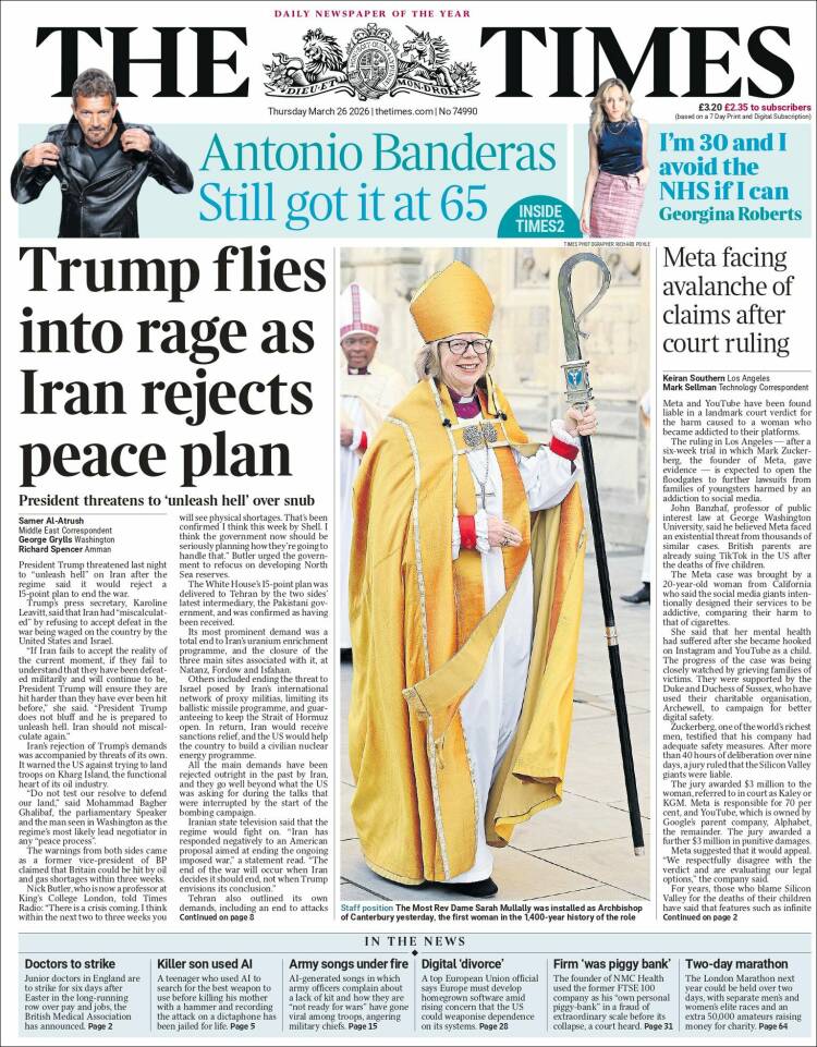 Portada de The Times (Reino Unido)