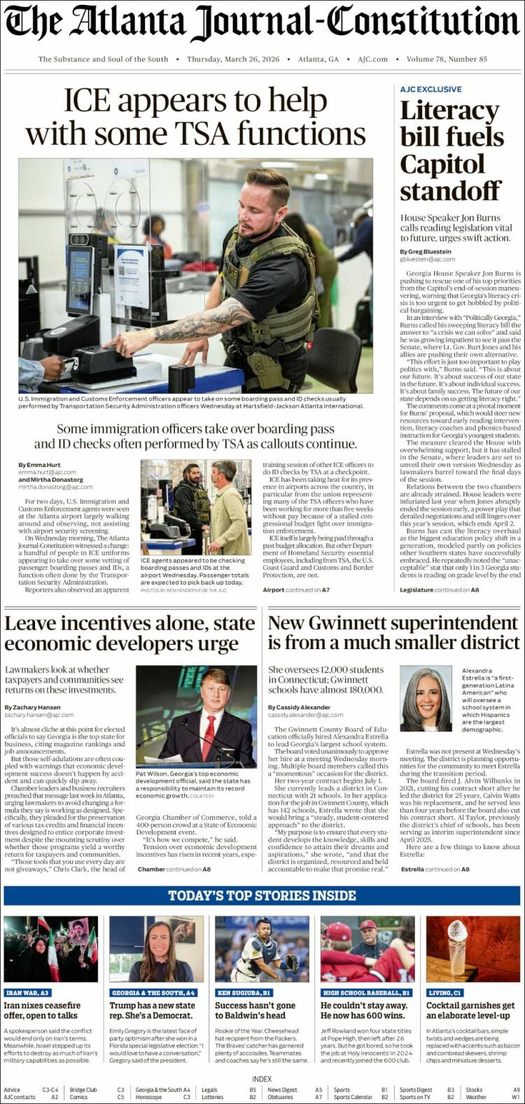 Portada de The Atlanta Journal-Constitution (USA)