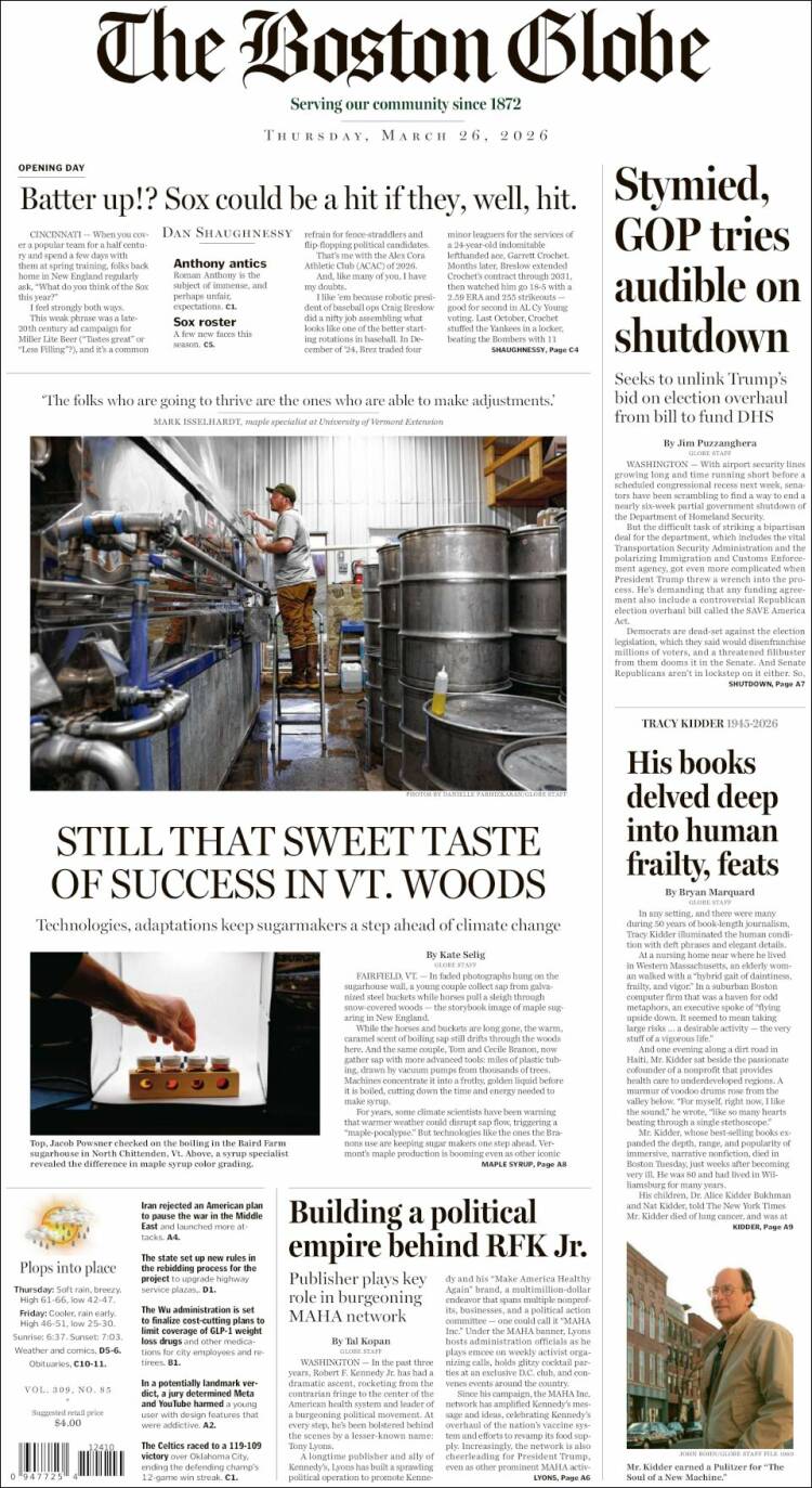 Portada de Boston Globe (USA)
