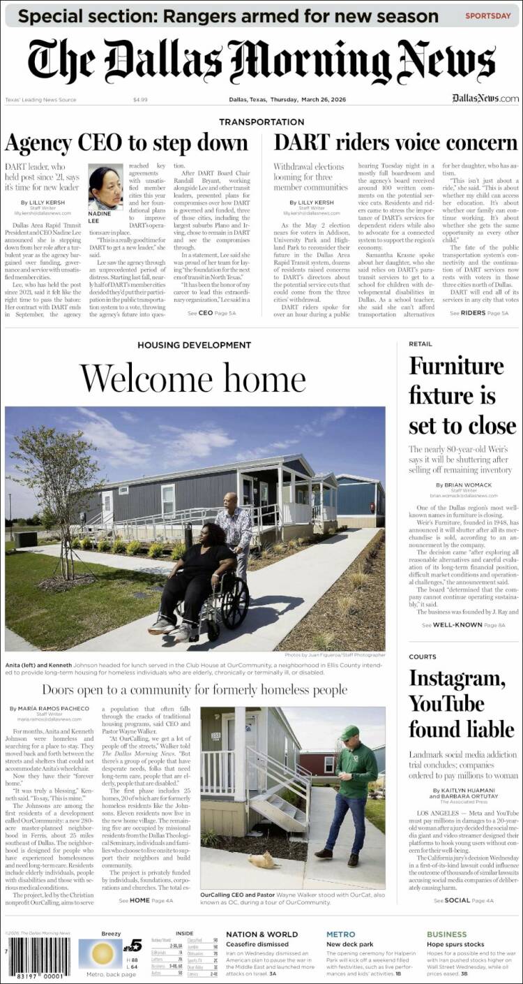 Portada de Dallas Morning News (USA)