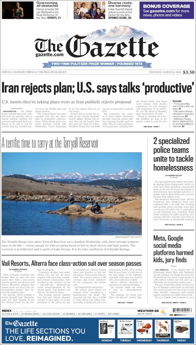 Portada de The Gazette (USA)