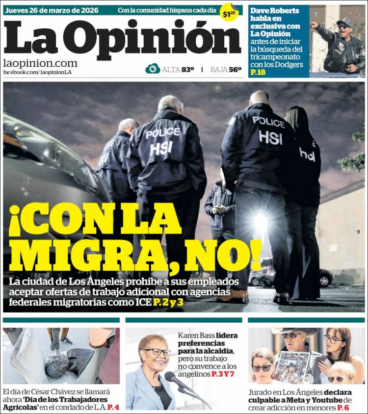 Portada de La Opinión (USA)