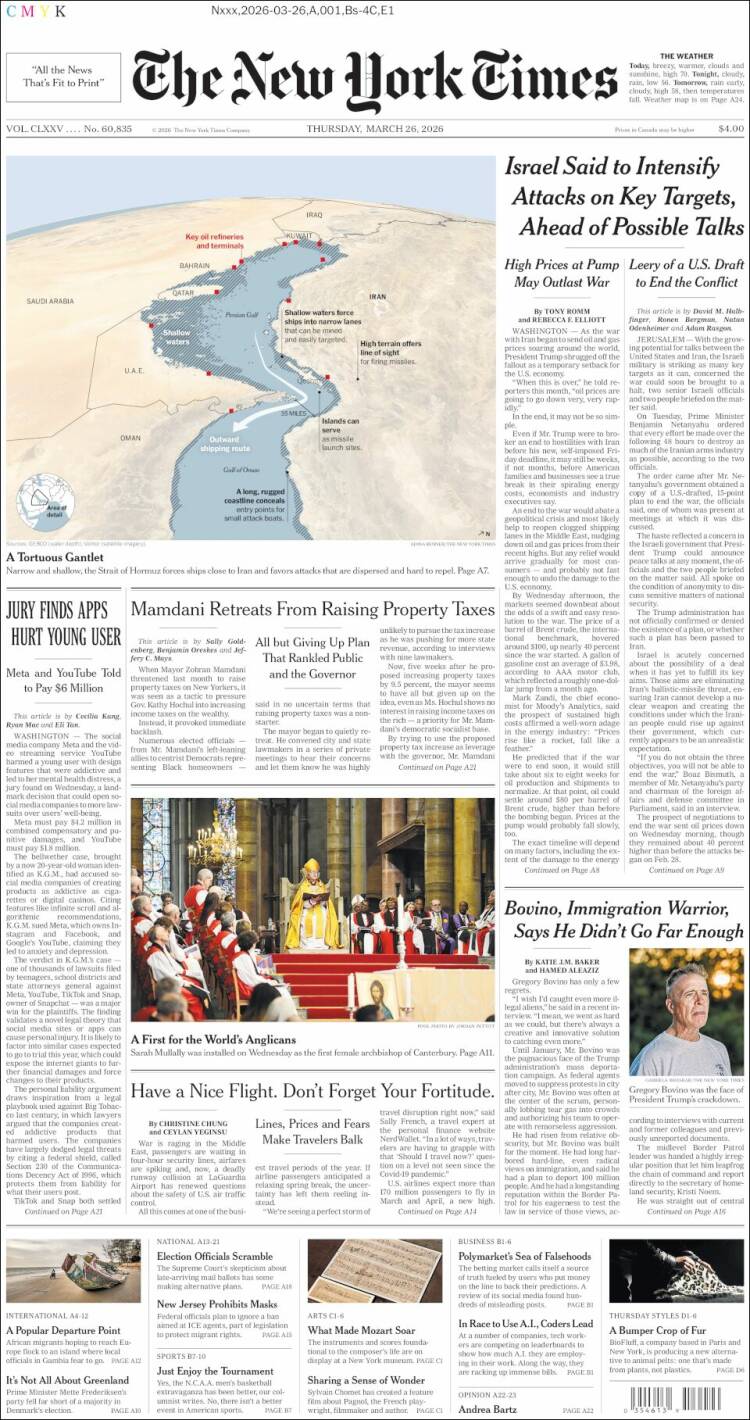 Portada de New York Times (USA)