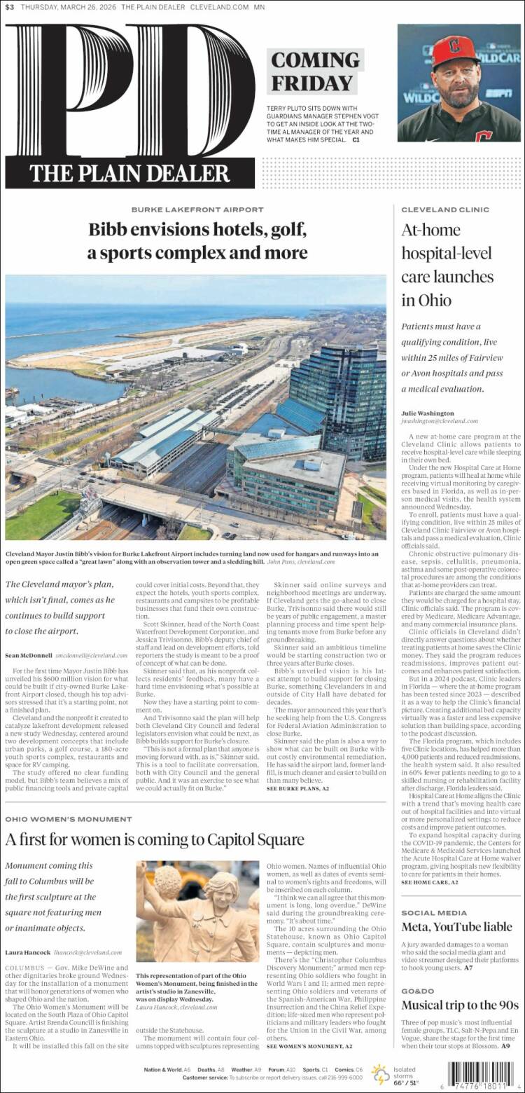 Portada de The Plain Dealer (USA)