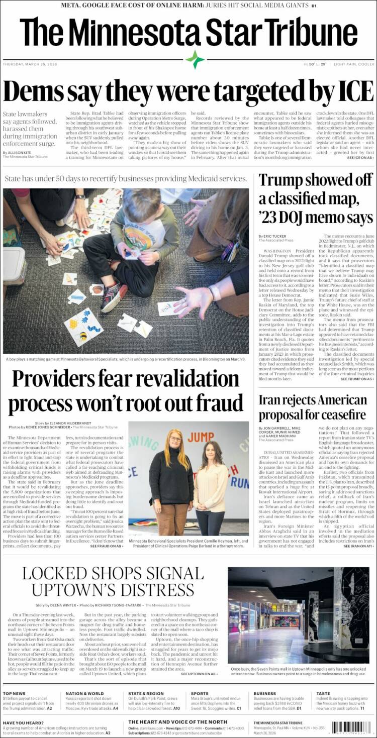 Portada de Star Tribune (USA)