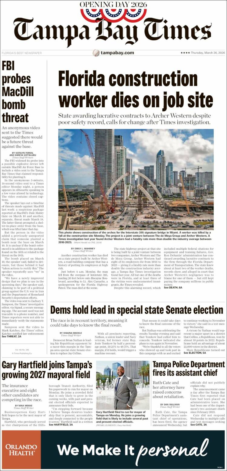 Portada de Tampa Bay Times (USA)