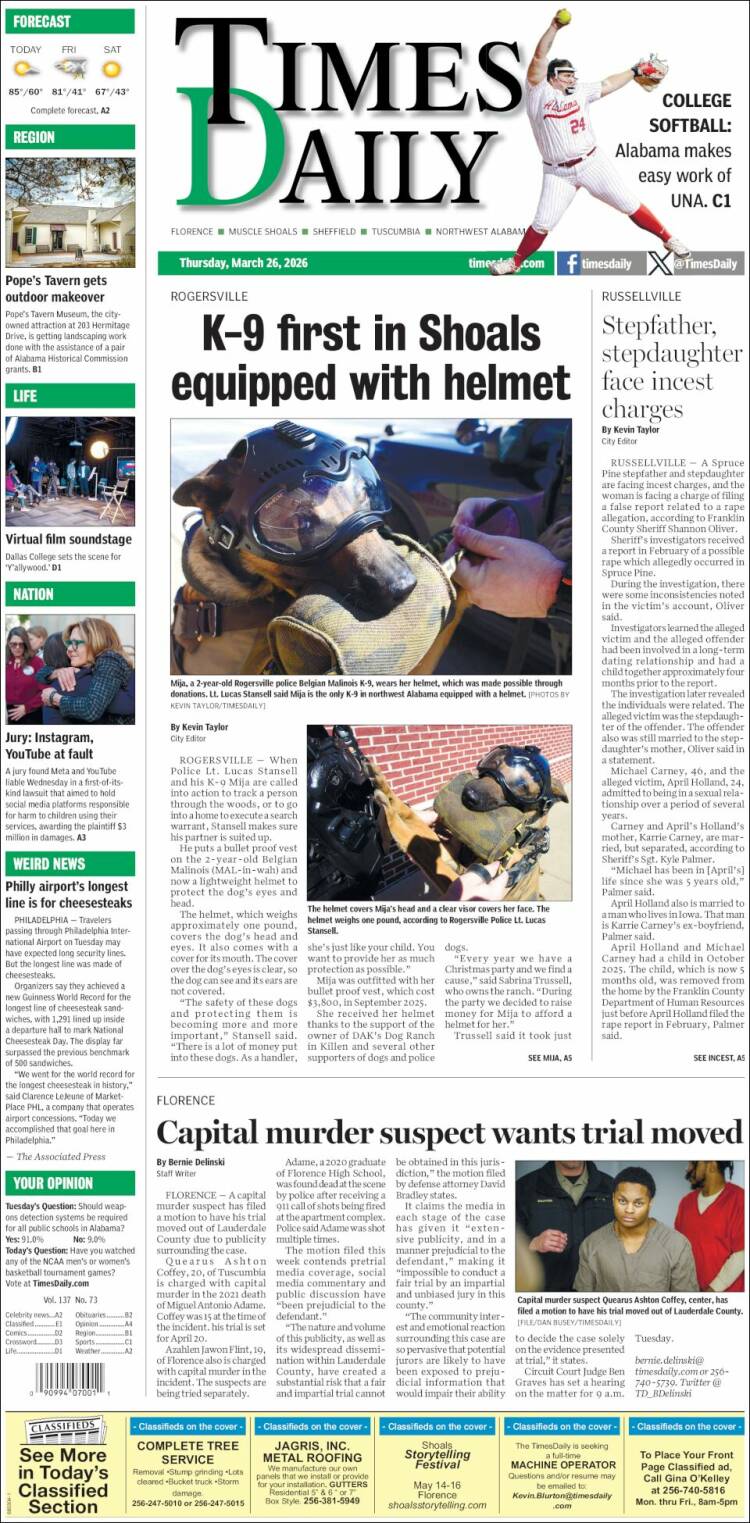 Portada de Times Daily (USA)