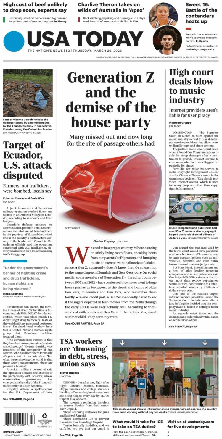 Portada de USA Today (USA)