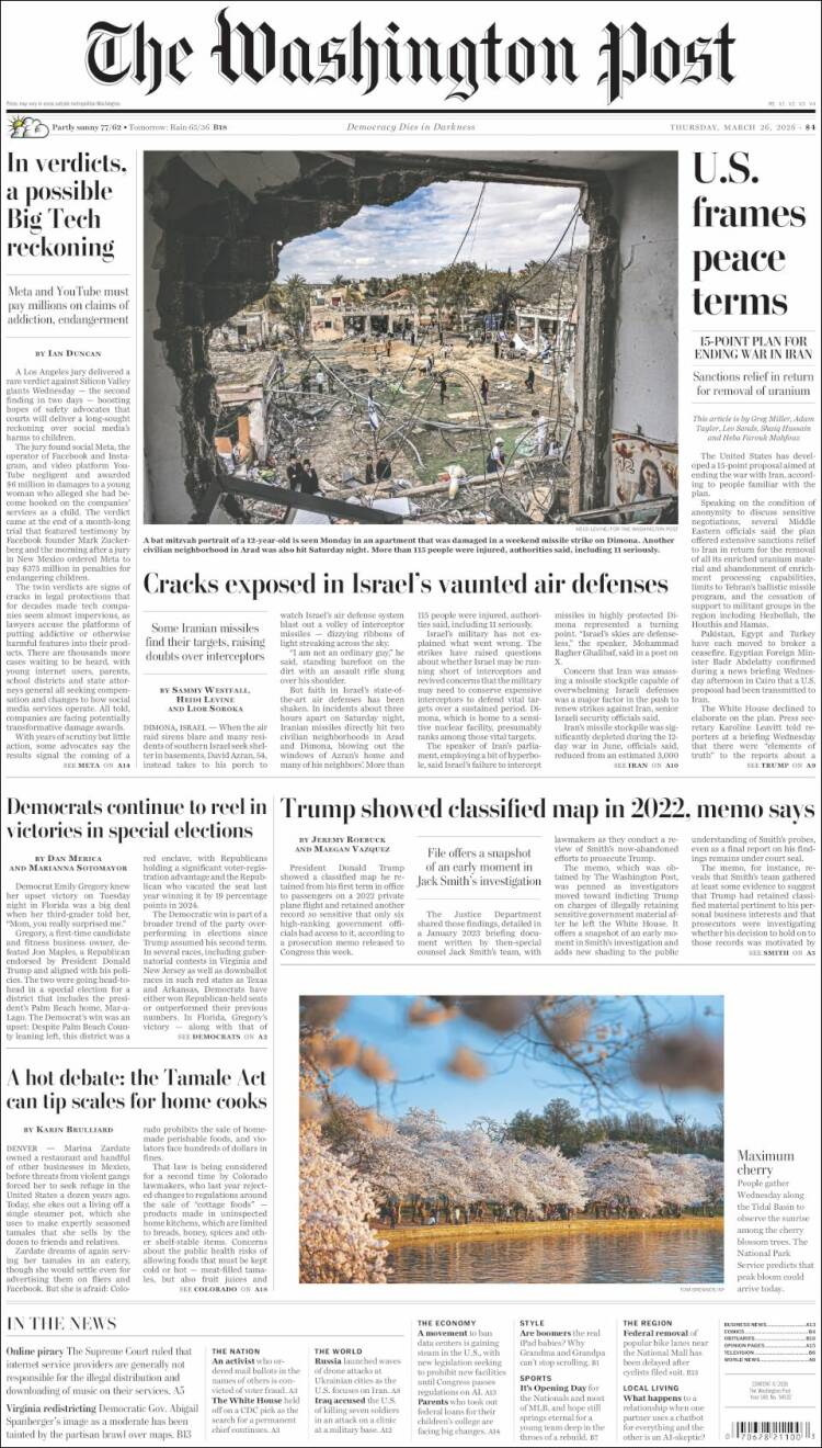 Portada de The Washington Post (USA)