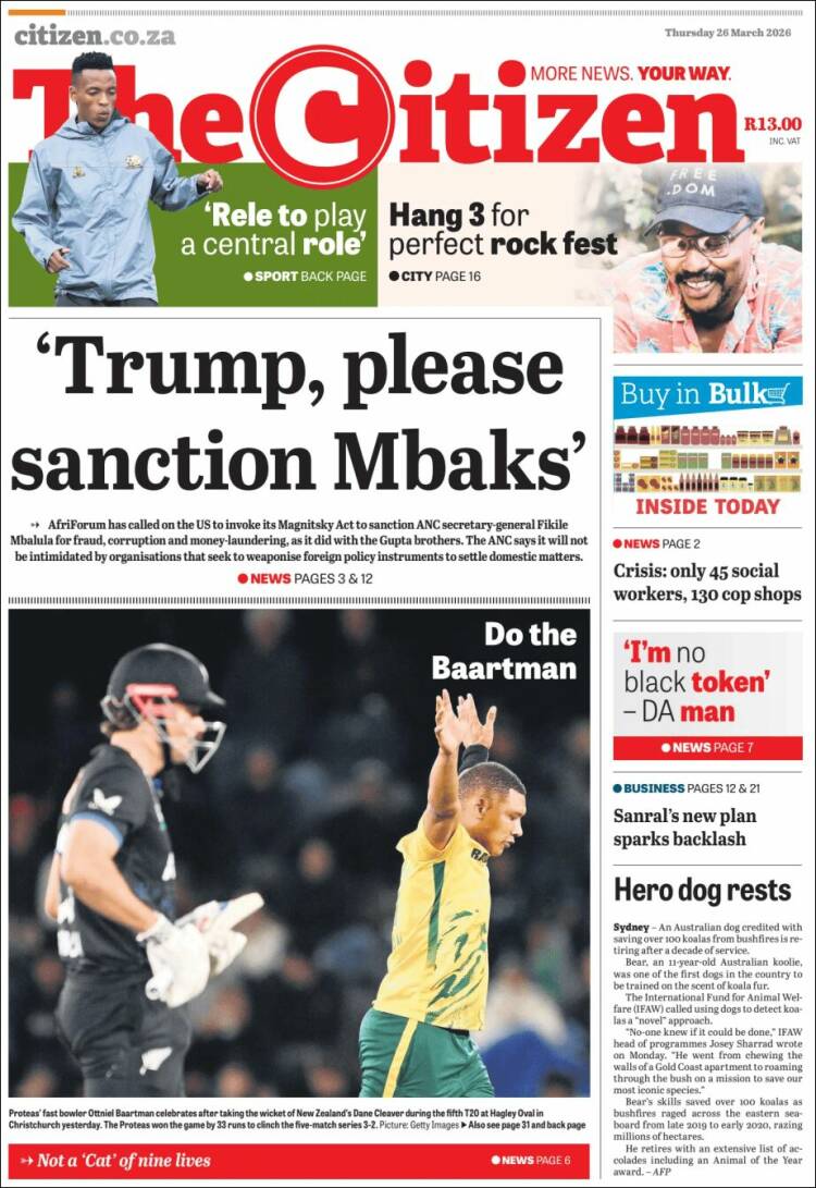 Portada de The Citizen (Sud&aacute;frica)