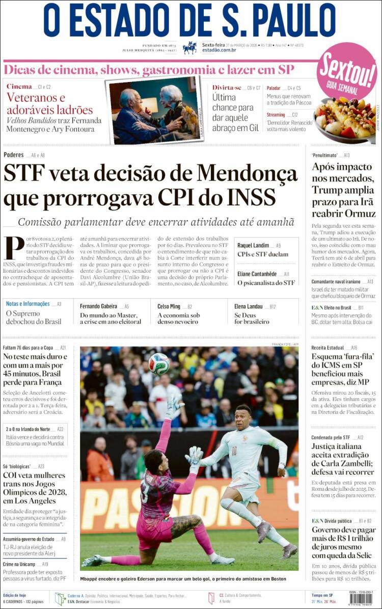 Portada de O Estado de São Paulo (Brasil)