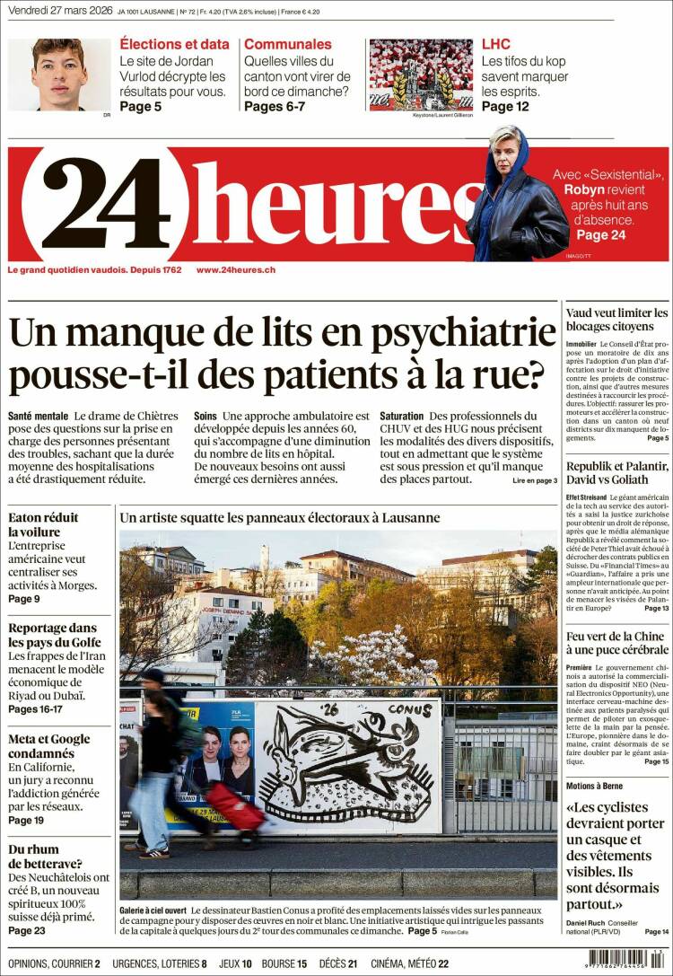 Portada de 24 Heures (Suiza)