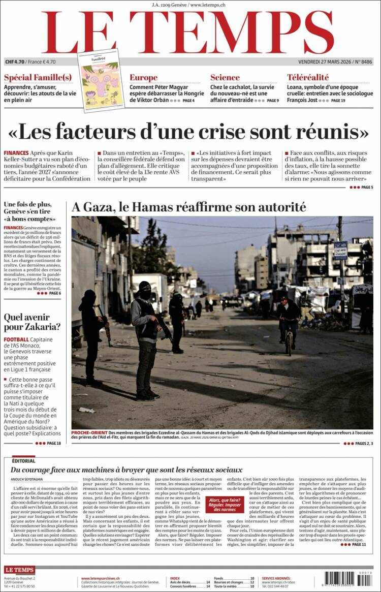 Portada de Le Matin (Suiza)