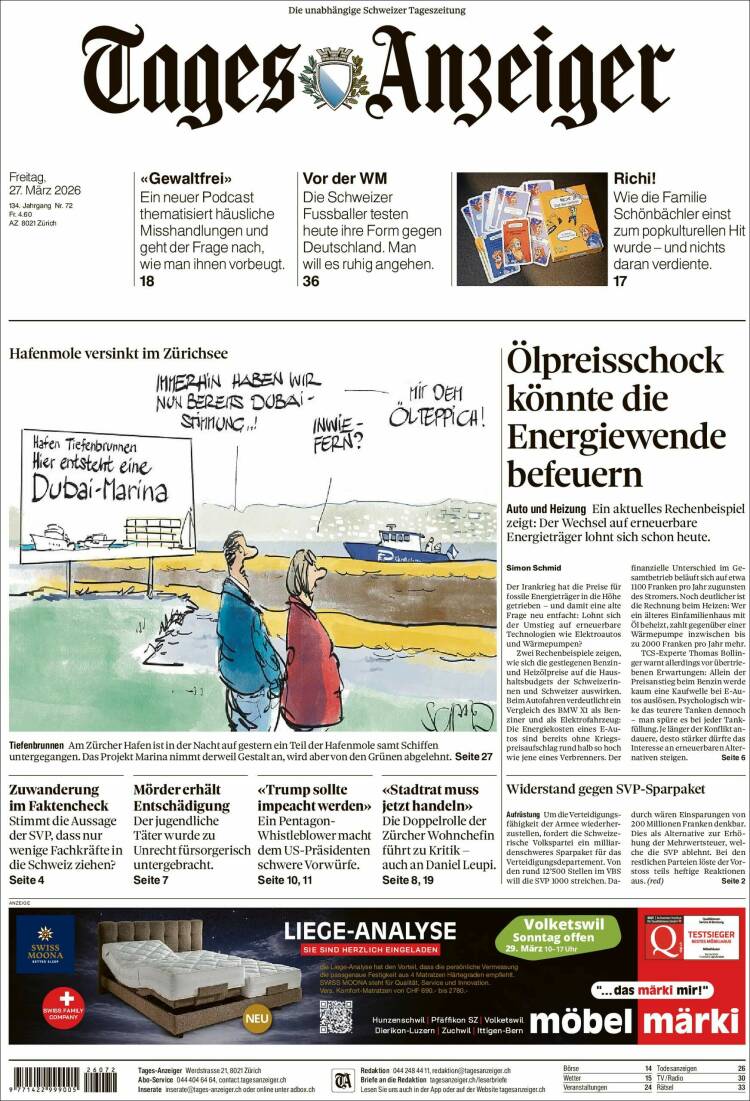 Portada de Tages-Anzeiger (Suiza)