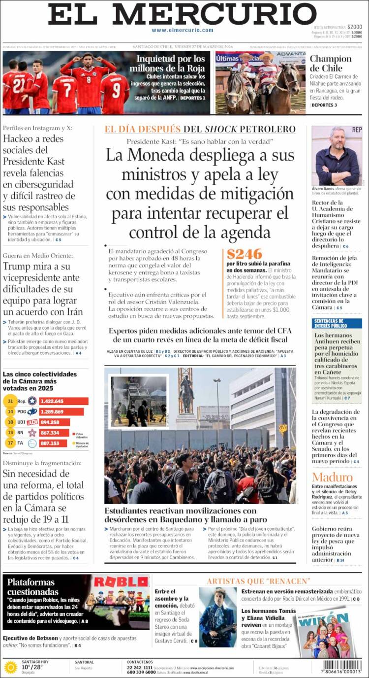 Portada de El Mercurio (Chile)